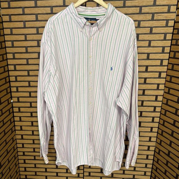 Lauren Ralph Lauren Pink And Green Stripe Button Down Shirt Size 4XLT - Picture 1 of 7